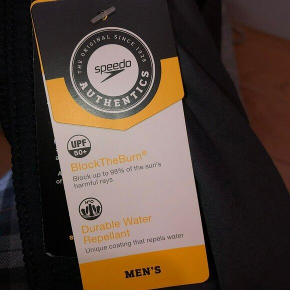 New Speedo Large Gray Black UPF 50 Drawstring Zip Pockets Swim Suit Trunks - Picture 11 of 11